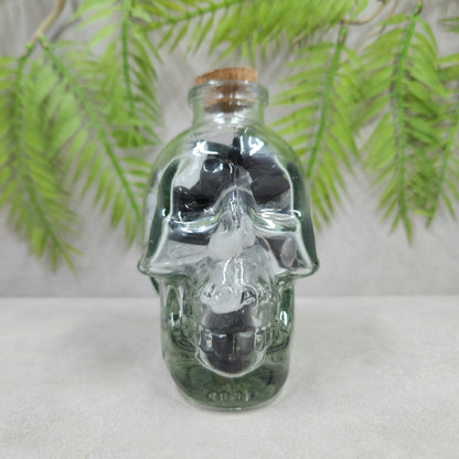 Skull Jar with Black Obsidian and Clear Quartz Mini Tumbles